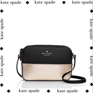 Kate Spade $178 Ivy Street Clover Crossbody Genuine Cowhide Leather Black Gold